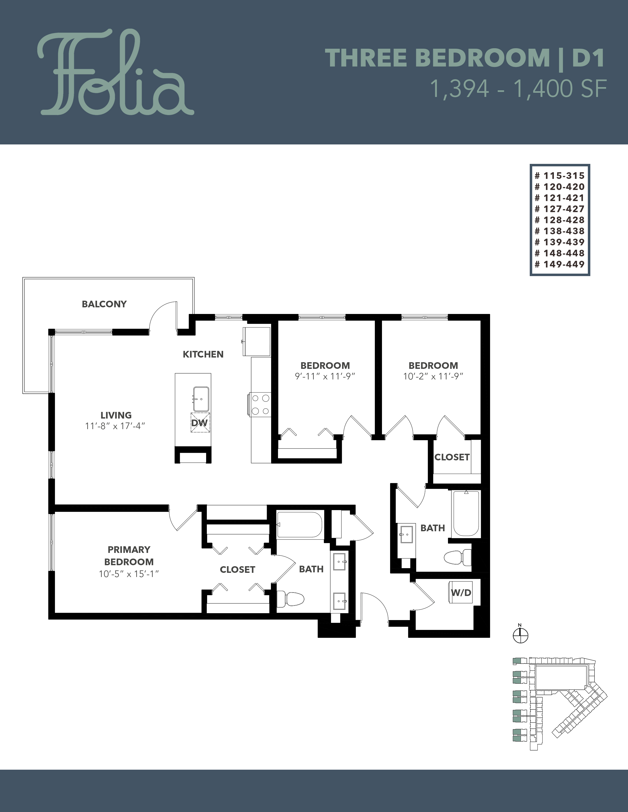 Floor plan for 3 beds, 2 baths, 1395 sqft